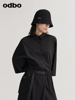 【商場同款】odbo/歐迪比歐長袖襯衫女2022時尚設計感上衣