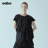 Odbo/歐迪比歐專櫃同款設計師品牌2022夏女不規則百搭雪紡上衣