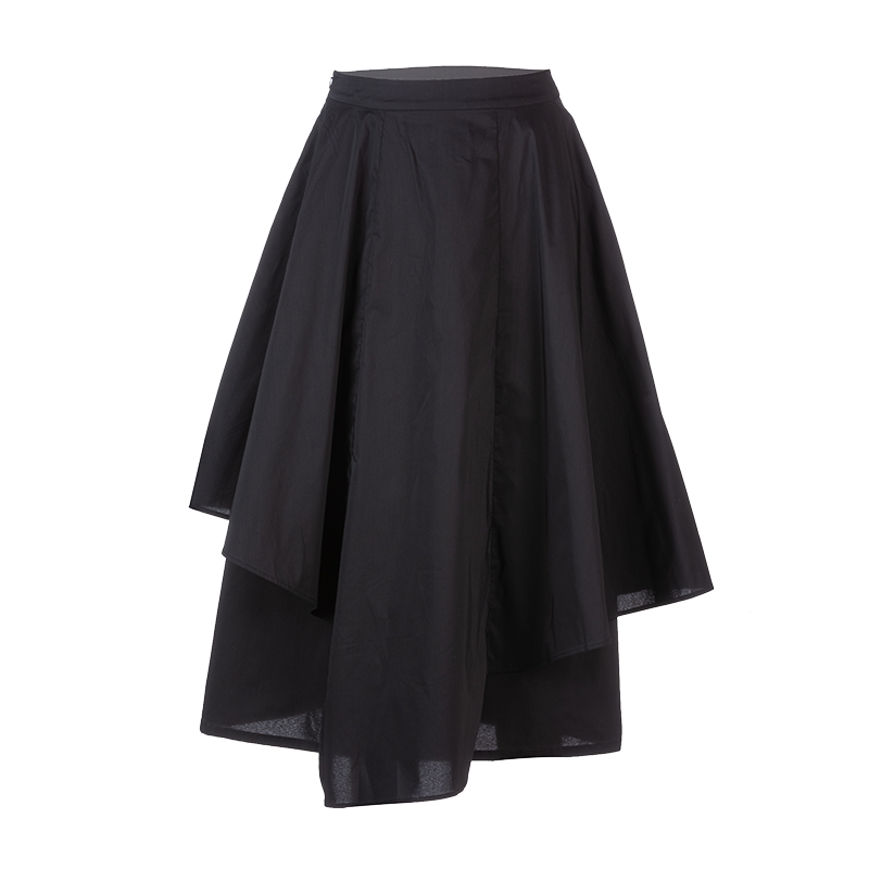 Odbo 不規則設計感小眾黑色半身裙女夏2022新款高腰顯瘦中長裙子