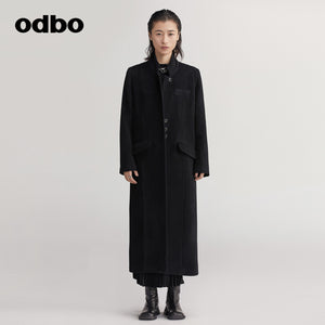 【商場同款】odbo/歐迪比歐羊毛呢大衣女冬季2022年新款呢子外套