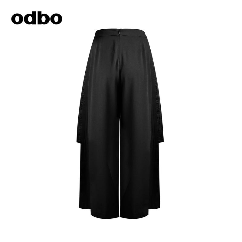 【商場同款】odbo/歐迪比歐高腰闊腿褲女夏季2022年新款百休閒褲