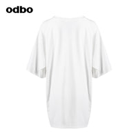 Odbo潮牌設計感小眾寬鬆短袖t恤女夏2022年新款刺繡白色圓領上衣