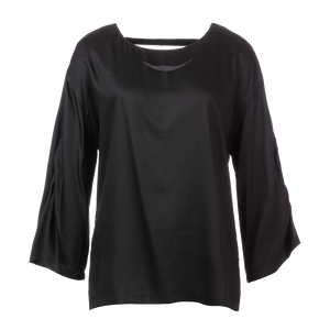Odbo 喇叭袖黑色T恤女夏季2022年新款設計感小眾寬鬆露背鏤空上衣