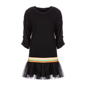 Odbo/歐迪比歐夏季2022年新款女設計感網紗撞色拼接針織連衣裙潮