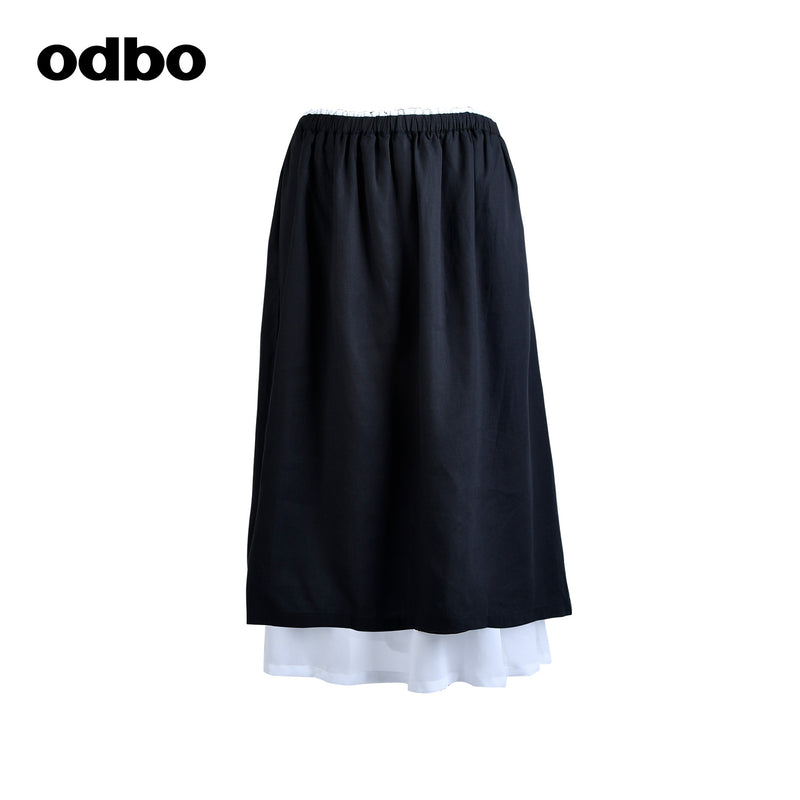 【商場同款】odbo/歐迪比歐時尚撞色半身裙女夏季2022新款A字半裙
