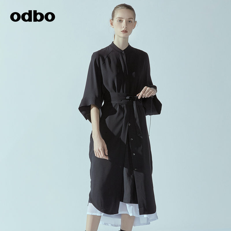 Odbo/歐迪比歐專櫃同款設計師品牌2022春襯衫連衣裙L20192030D