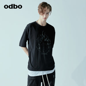 【商場同款】odbo/歐迪比歐2022新款印花短袖T恤男設計感小眾上衣