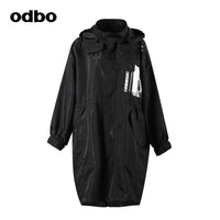 【商場同款】odbo/歐迪比歐時尚黑色風衣女秋冬2022新款防風外套