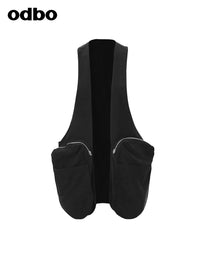 Odbo/歐迪比歐 時尚黑色馬夾女夏季2022年新款設計感百搭外穿上衣