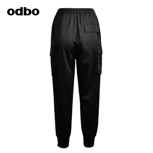 【商場同款】odbo/歐迪比歐2022新款抽繩高腰休閒褲女束腳工裝褲