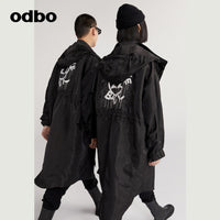 【商場同款】odbo/歐迪比歐時尚黑色風衣女秋冬2022新款防風外套
