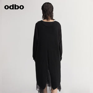 【商場同款】odbo/歐迪比歐春裝2022新款毛針織衫女開叉中長裙子