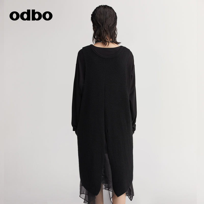 【商場同款】odbo/歐迪比歐春裝2022新款毛針織衫女開叉中長裙子