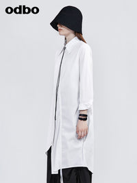 Odbo設計感小眾白襯衫女2022新品寬鬆不對稱中長款別緻上衣