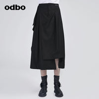 Odbo/歐迪比歐專櫃同款設計師品牌通勤百搭不規則中長款半身裙