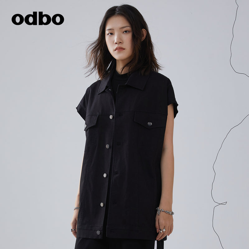 Odbo/歐迪比歐 洋氣時髦工裝牛仔馬夾背心女外搭夏季新款時尚減齡