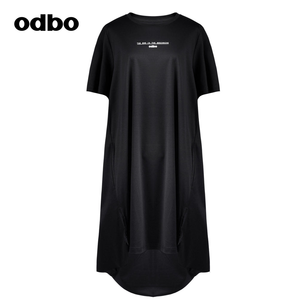 Odbo/歐迪比歐專櫃同款設計師品牌女休閒寬鬆中長款T恤連衣裙