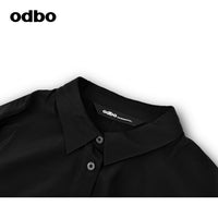 【商場同款】odbo/歐迪比歐黑色襯衫女設計感小眾寬鬆氣質長上衣