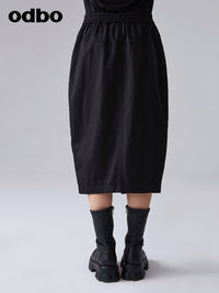 【商場同款】odbo/歐迪比歐時尚抽繩設計黑色半身裙女直筒裙子潮