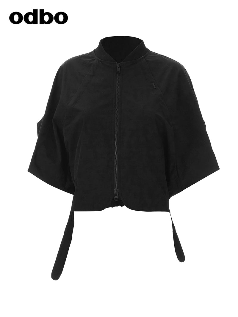 Odbo/歐迪比歐 設計感連袖黑色短外套女夏季2022年新款百搭上衣潮