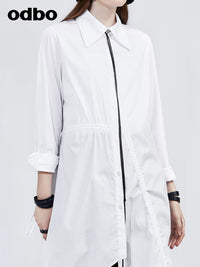 Odbo設計感小眾白襯衫女2022新品寬鬆不對稱中長款別緻上衣