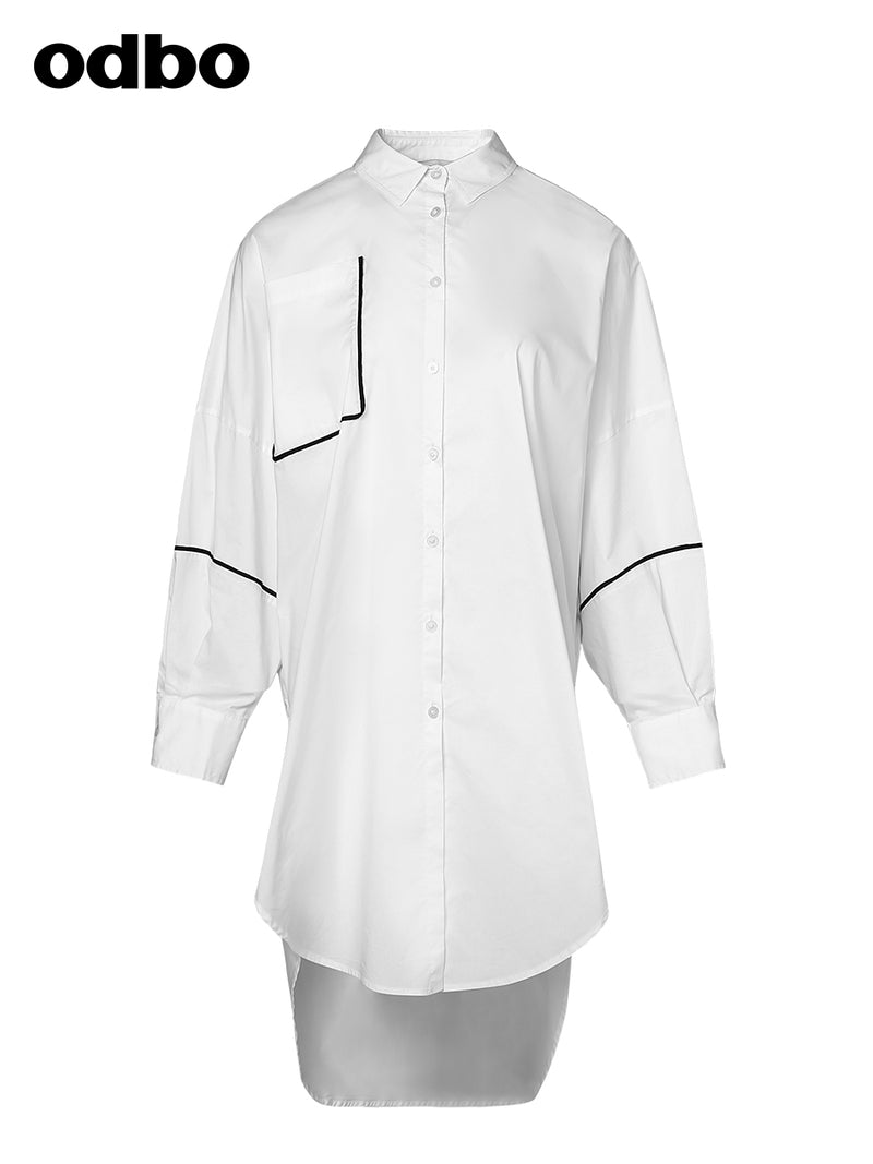 Odbo條紋白色長襯衫女設計感小眾2022年款長袖氣質女神范上衣