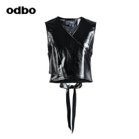 Odbo/歐迪比歐專櫃同款設計師品牌女裝上衣馬甲背心皮外套