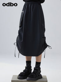 odbo2022新款小眾黑色半身裙女顯瘦A字裙