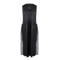 Odboa字減齡無袖連衣裙女夏新款拼接網紗黑色別緻設計感氣質顯瘦