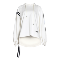 Odbo 白色條紋織帶連帽衛衣女2022年春季新款百搭寬鬆休閒上衣潮