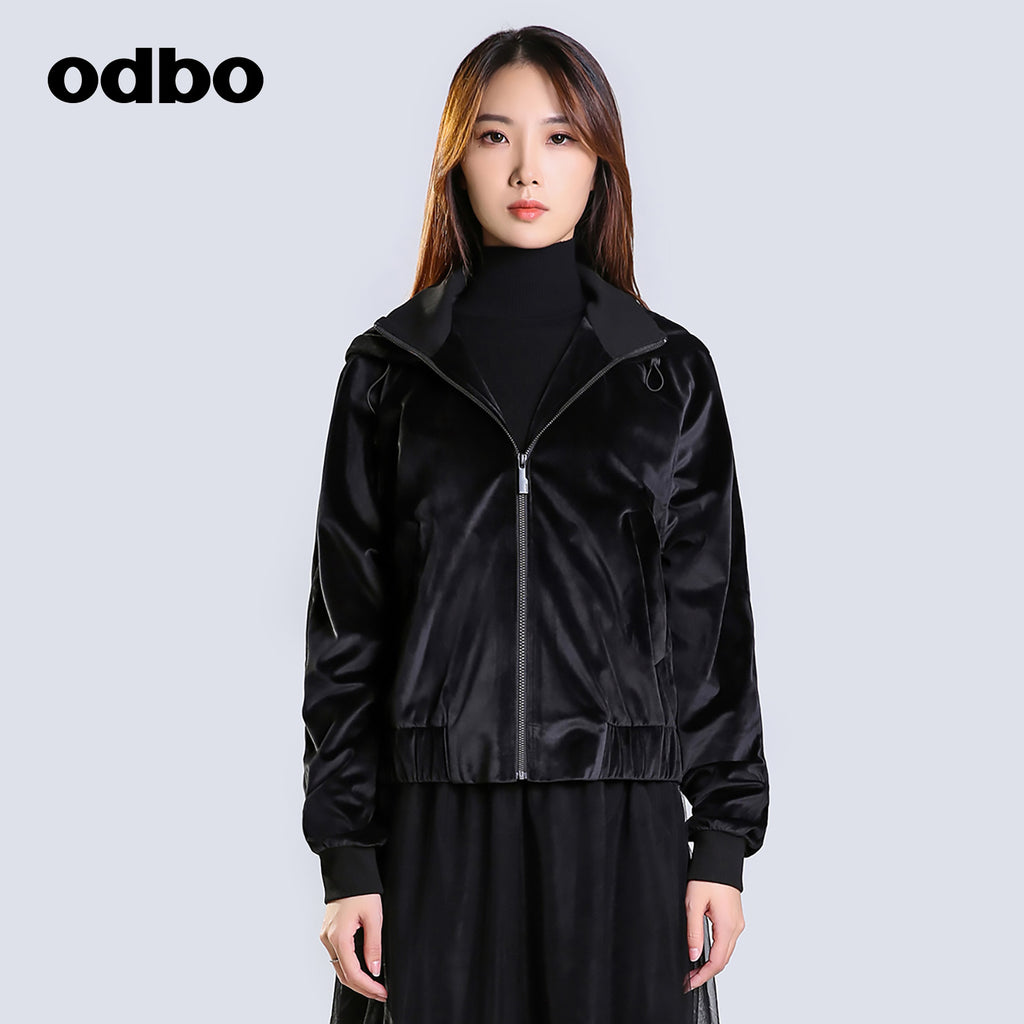 【商場同款】odbo/歐迪比歐時尚連帽短外套女秋冬2022年新款上衣