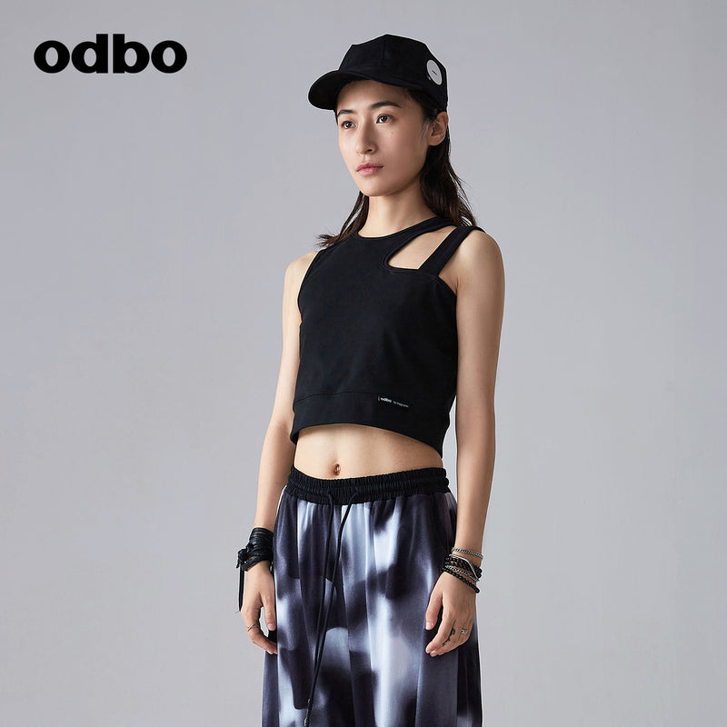 Odbo/歐迪比歐 設計感露肩辣妹短款背心女夏2022新款時尚運動上衣