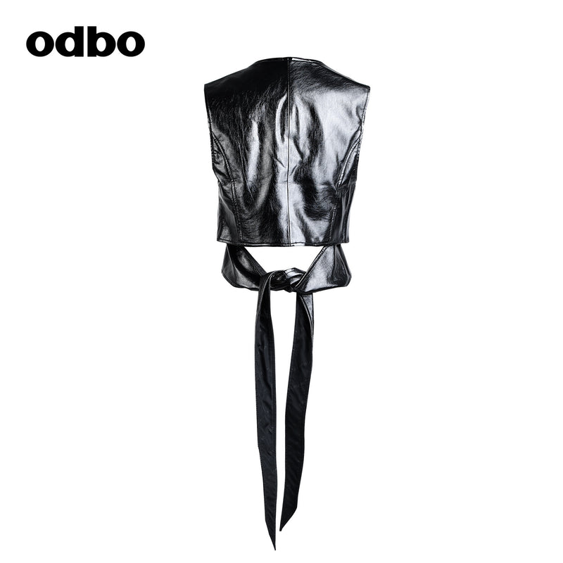 Odbo/歐迪比歐專櫃同款設計師品牌女裝上衣馬甲背心皮外套