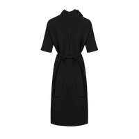 Odbo圍巾領連衣裙女半袖2022年新款綁帶收腰顯瘦黑色氣質女神范