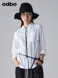 【商場同款】odbo/歐迪比歐裝2022年新款女士時尚長袖白色襯衫