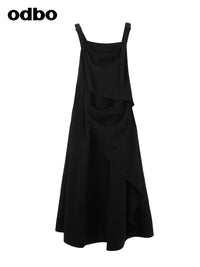 Odbo/歐迪比歐夏季2022新款時尚設計感背帶連衣裙女過膝寬鬆長裙