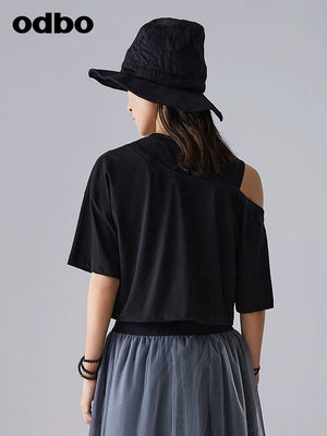 Odbo/歐迪比歐假兩件露肩設計感短袖t恤女夏季2022新款辣妹上衣