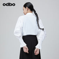 Odbo 原創設計感小眾燈籠袖白色襯衫女夏季2022新款百搭休閒上衣