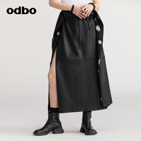 【商場同款】odbo/歐迪比歐洋氣黑色半身裙女秋冬2022新款PU裙子