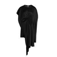 Odbo不規則抽褶黑色連衣裙女夏新款收腰寬鬆高級感時尚氣質顯瘦