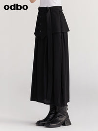 【商場同款】odbo/歐迪比歐拼接半身裙女早秋遮胯顯瘦腰帶黑色裙