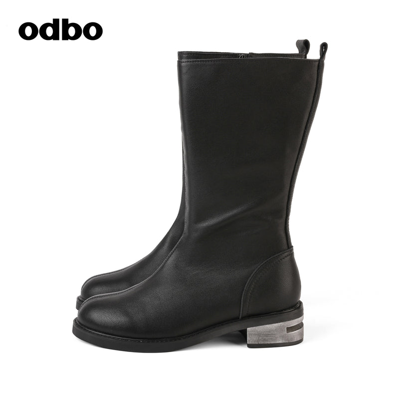 【商場同款】odbo/歐迪比歐秋冬2022年新款時尚馬丁靴女高筒鞋