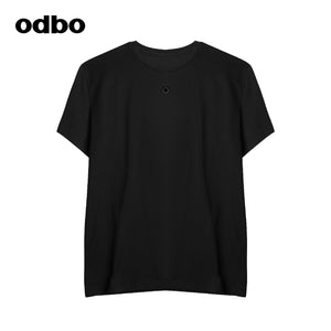 Odbo 原創設計感小眾鏤空黑色五分袖T恤女早秋2022年新款寬鬆上衣