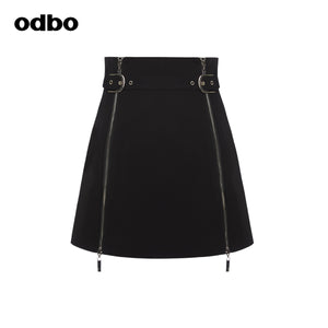 heardbyodbo2022年新款黑色顯瘦雙扣高腰半身裙