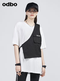 Odbo潮牌小眾白色短袖t恤女2022年新款夏季設計感寬鬆可拆兩件套