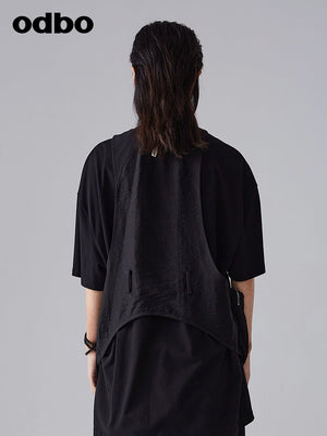 Odbo/歐迪比歐 時尚黑色馬夾女夏季2022年新款設計感百搭外穿上衣