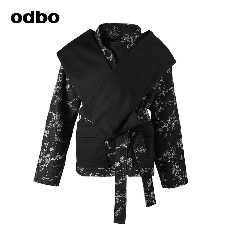 【商場同款】odbo/歐迪比歐圍巾領棉外套女秋冬2022新款外套