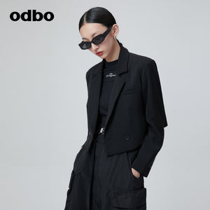 Odbo 氣質高級感炸街黑色短款小西裝外套女早秋2022新款超好看潮