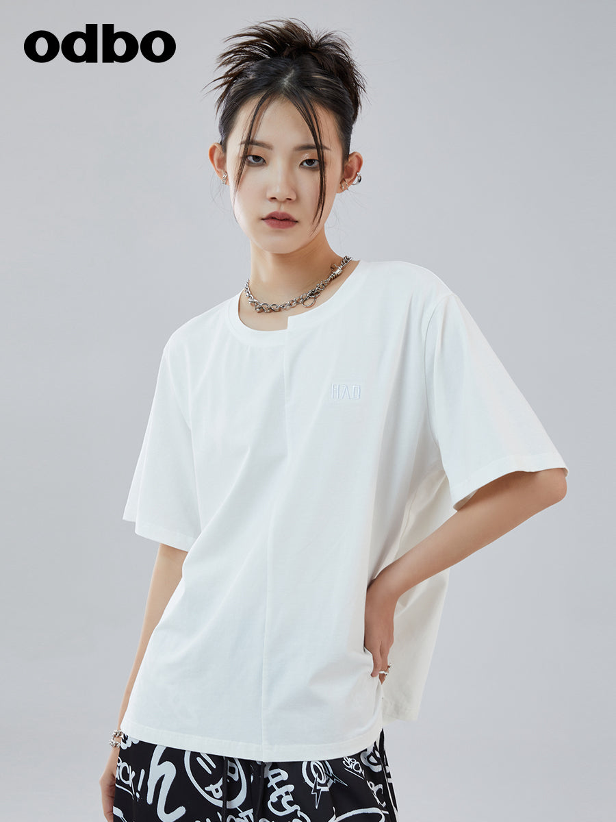 Odbo 寬鬆顯瘦白色短袖t恤女夏季2022年新款舒適百搭休閒氣質上衣