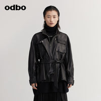 【商場同款】odbo/歐迪比歐綿羊皮皮衣女2022年秋冬新款機車外套